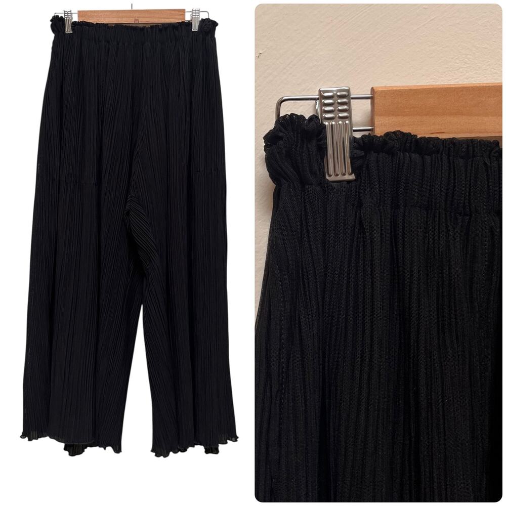 Lacausa Black Pleated Pocket Pull On Elasticized Waist Wide Leg Pant Small